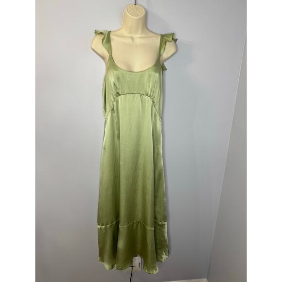 Roller Rabbit Quinn Sleeveless Silk Midi Slip Dress Sage Green Quiet Luxury L - Picture 2 of 15